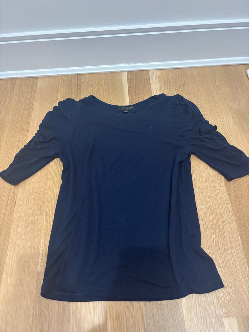 Banana Republic Dark Navy Ruched Short Sleeve Crewneck Top